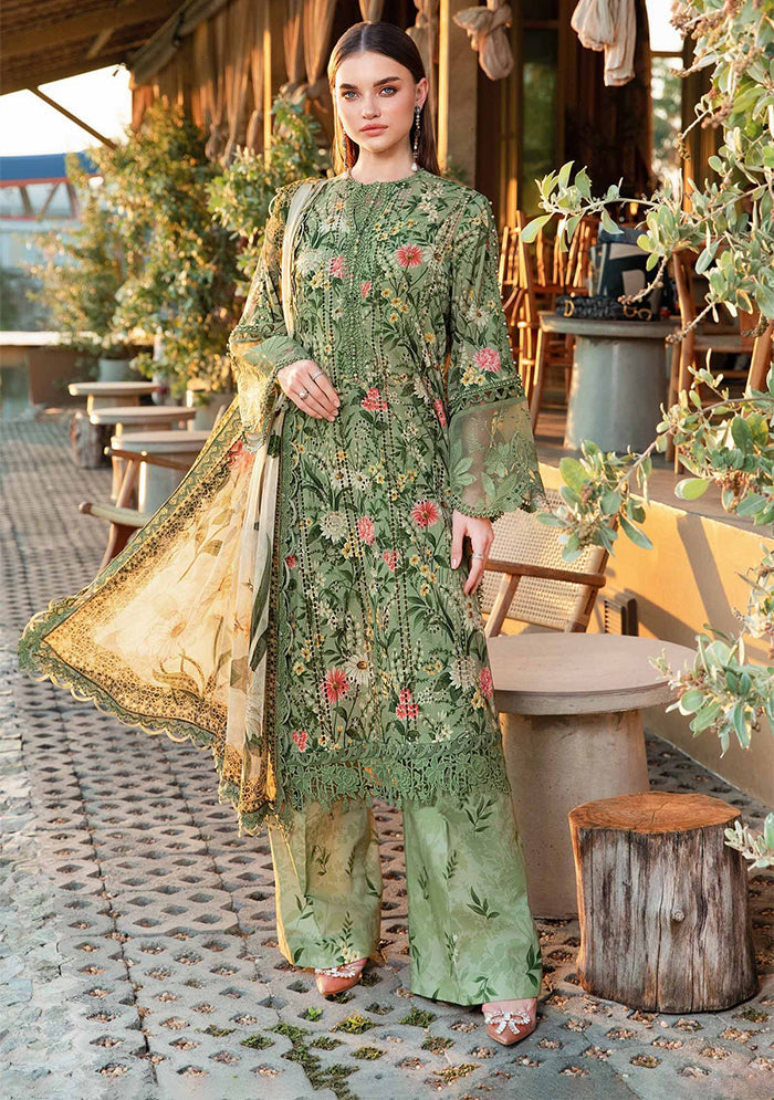 Maria B M.Prints 3PC Unstitched Lawn Suit – Embroidered Front, Olive Green (MPT-2508-B)