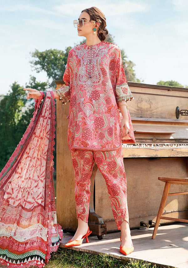 Maria B M.Prints 3PC Unstitched Lawn Suit – Embroidered Neck & Organza Patti (MPT-2513-A)