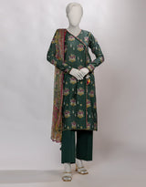 Green Jacquard 3-Piece Unstitched Suit - J.