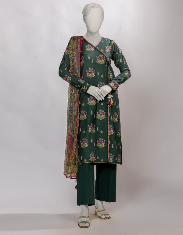 Green Jacquard 3-Piece Unstitched Suit - J.
