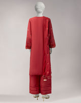 Red Embroidered Lawn 3-Piece Unstitched Suit - J. - view 3