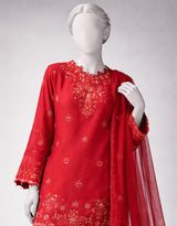 Red Embroidered Lawn 3-Piece Unstitched Suit - J. - view 5