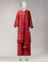 Red Embroidered Lawn 3-Piece Unstitched Suit - J. - view 4