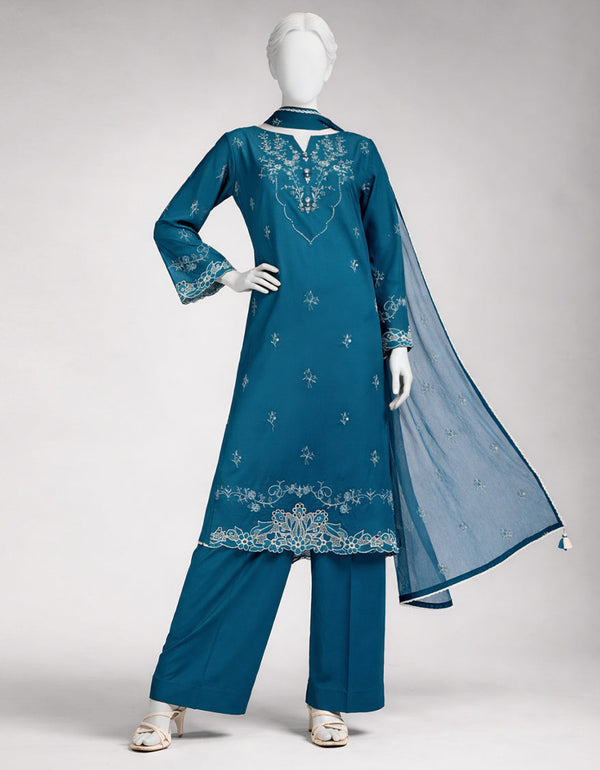 Teal Embroidered Lawn 3-Piece Unstitched Suit - J.