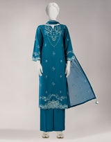 Teal Embroidered Lawn 3-Piece Unstitched Suit - J. - view 5