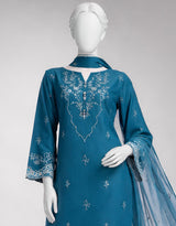 Teal Embroidered Lawn 3-Piece Unstitched Suit - J. - view 4