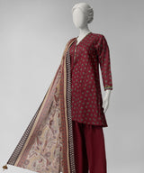 J. Zariya Maroon Printed Unstitched 3Pc Lawn Suit (JLU264558U)