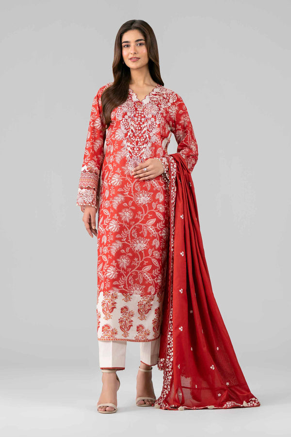 Nishat Linen 3PC Printed Embroidered Lawn Suit – Red Block Print (Summer'26)