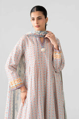 Nishat Linen 3PC Printed Lawn Suit – Beige Geometric Floral (Summer'26)