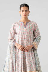 Nishat Linen 3PC Printed Lawn Suit – Beige Geometric Floral (Summer'26)