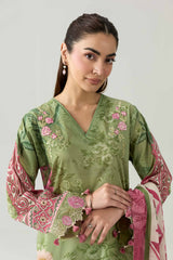 Olive Digital Embroidered Lawn 3-Piece Unstitched Suit - Nishat Linen - view 2