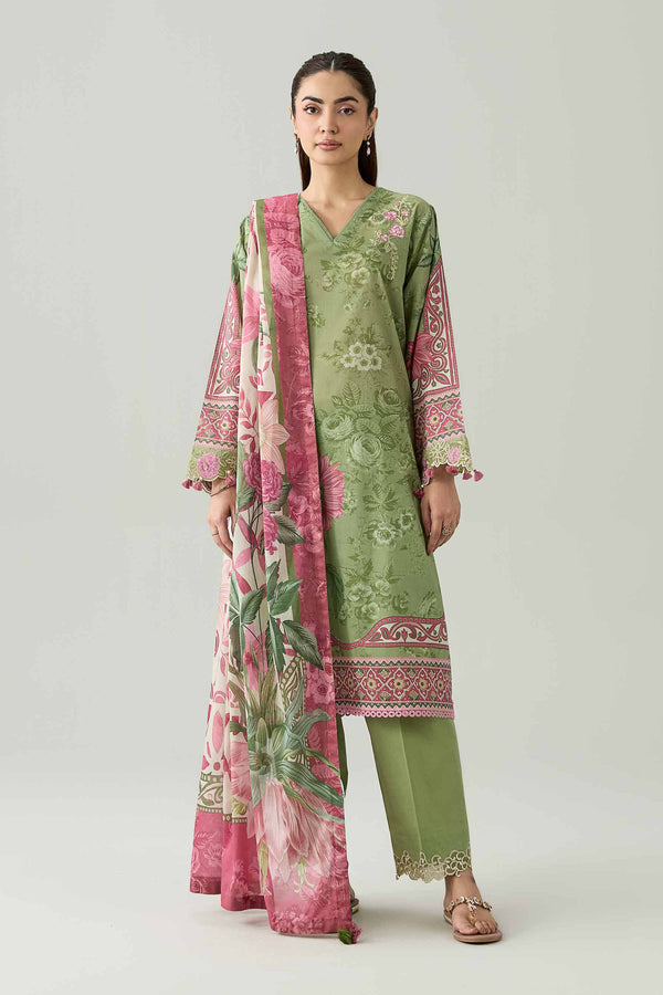 Olive Digital Embroidered Lawn 3-Piece Unstitched Suit - Nishat Linen