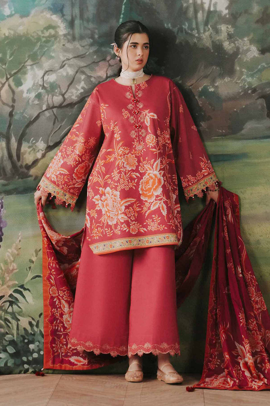 Nishat Linen 3PC Digital Printed Embroidered Lawn Suit – Magenta Vintage Floral (Summer'26 Vol-3)