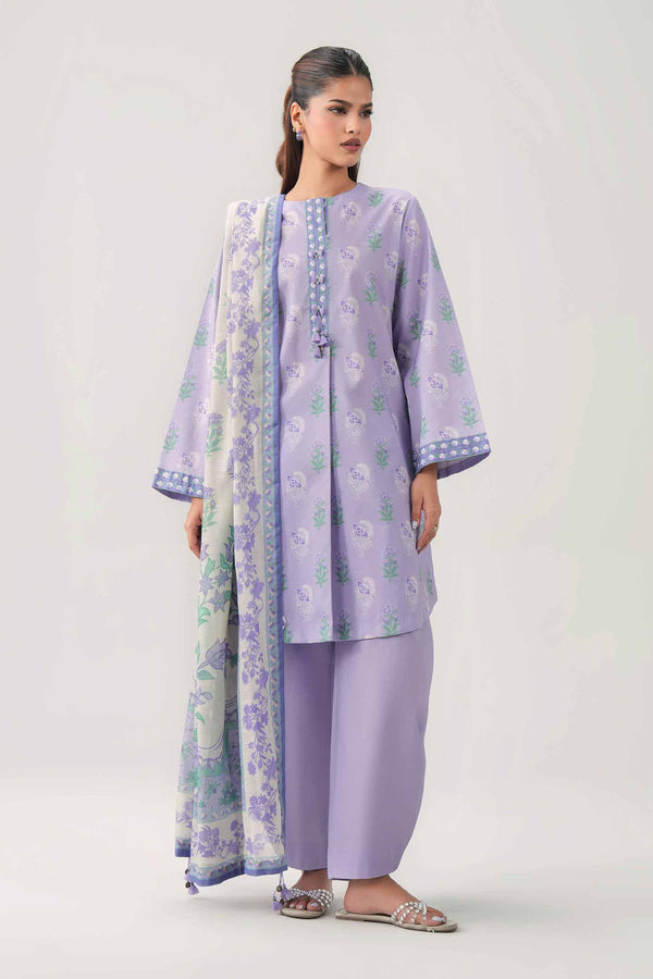 Lilac Printed Lawn 3-Piece Unstitched Suit - Nishat Linen