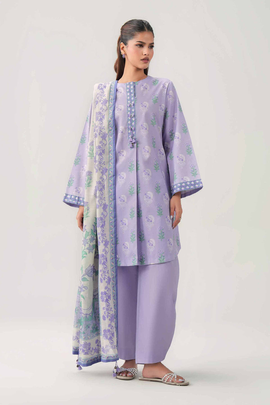 Lilac Printed Lawn 3-Piece Unstitched Suit - Nishat Linen