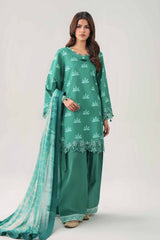 Sea Green Embroidered Lawn 3-Piece Unstitched Suit - Nishat Linen