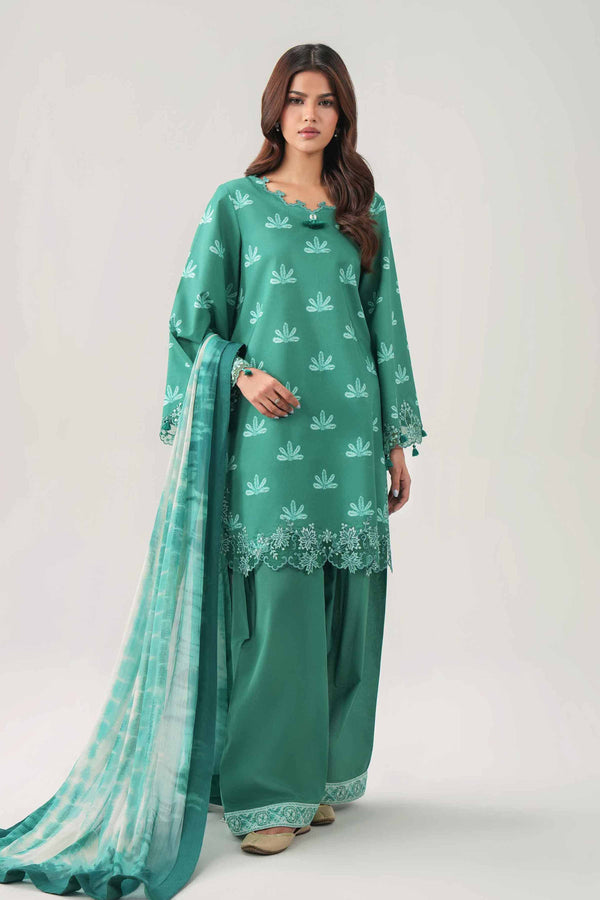 Sea Green Embroidered Lawn 3-Piece Unstitched Suit - Nishat Linen