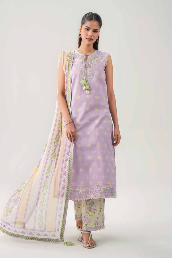 Lilac Embroidered Lawn 3-Piece Unstitched Suit - Nishat Linen