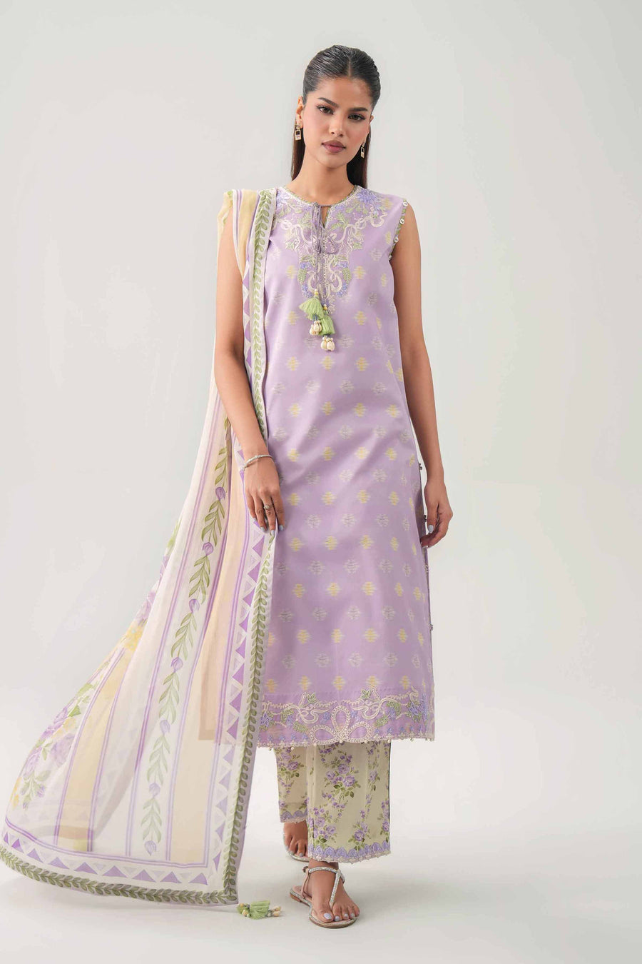 Lilac Embroidered Lawn 3-Piece Unstitched Suit - Nishat Linen