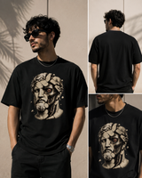 Classic Cyborg Statue Oversized Black Pure Cotton T-Shirt