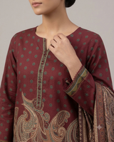ZARIYA Maroon Printed Lawn 3-Piece Unstitched Suit