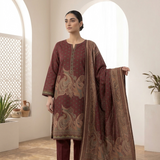 ZARIYA Maroon Printed Lawn 3-Piece Unstitched Suit