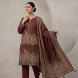 ZARIYA Maroon Printed Lawn 3-Piece Unstitched Suit