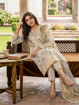 Ivory Meadow – 3 Piece Printed Lawn Suit with Monar Slub Dupatta