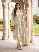 Ivory Meadow – 3 Piece Printed Lawn Suit with Monar Slub Dupatta