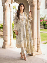 Ivory Meadow – 3 Piece Printed Lawn Suit with Monar Slub Dupatta