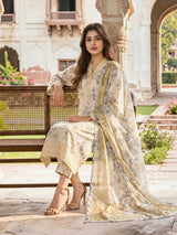 Ivory Meadow – 3 Piece Printed Lawn Suit with Monar Slub Dupatta