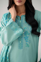 Turquoise Heirloom – 3 Piece Kashmiri Embroidered Lawn Suit with Printed Voile Dupatta