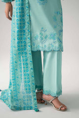 Turquoise Heirloom – 3 Piece Kashmiri Embroidered Lawn Suit with Printed Voile Dupatta