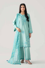 Turquoise Heirloom – 3 Piece Kashmiri Embroidered Lawn Suit with Printed Voile Dupatta