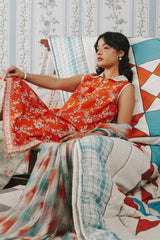 3 Piece Digital Printed Unstitched Lawn Suit - Rust Floral