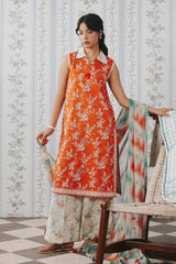 3 Piece Digital Printed Unstitched Lawn Suit - Rust Floral