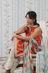 3 Piece Digital Printed Unstitched Lawn Suit - Rust Floral