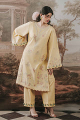 2 Piece Embroidered Fine Lawn Unstitched Suit - Light Gold | Premium Summer Collection