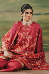 3 Piece Digital Printed Embroidered Unstitched Lawn Suit - Magenta | Nishat