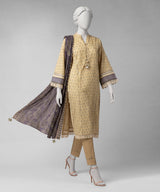 Beige Printed Lawn 3-Piece Unstitched Suit